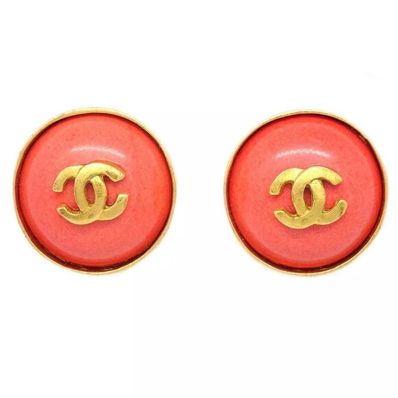Chanel Stone Button Earrings Clip-On Pink 97P - Picture 1 of 4